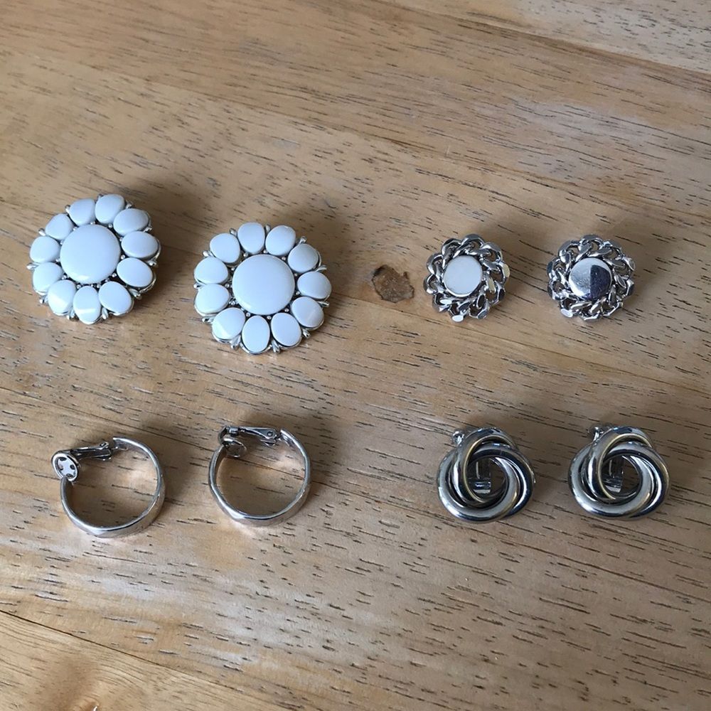 Vintage silvertone clip-on earrings - lot of four pairs